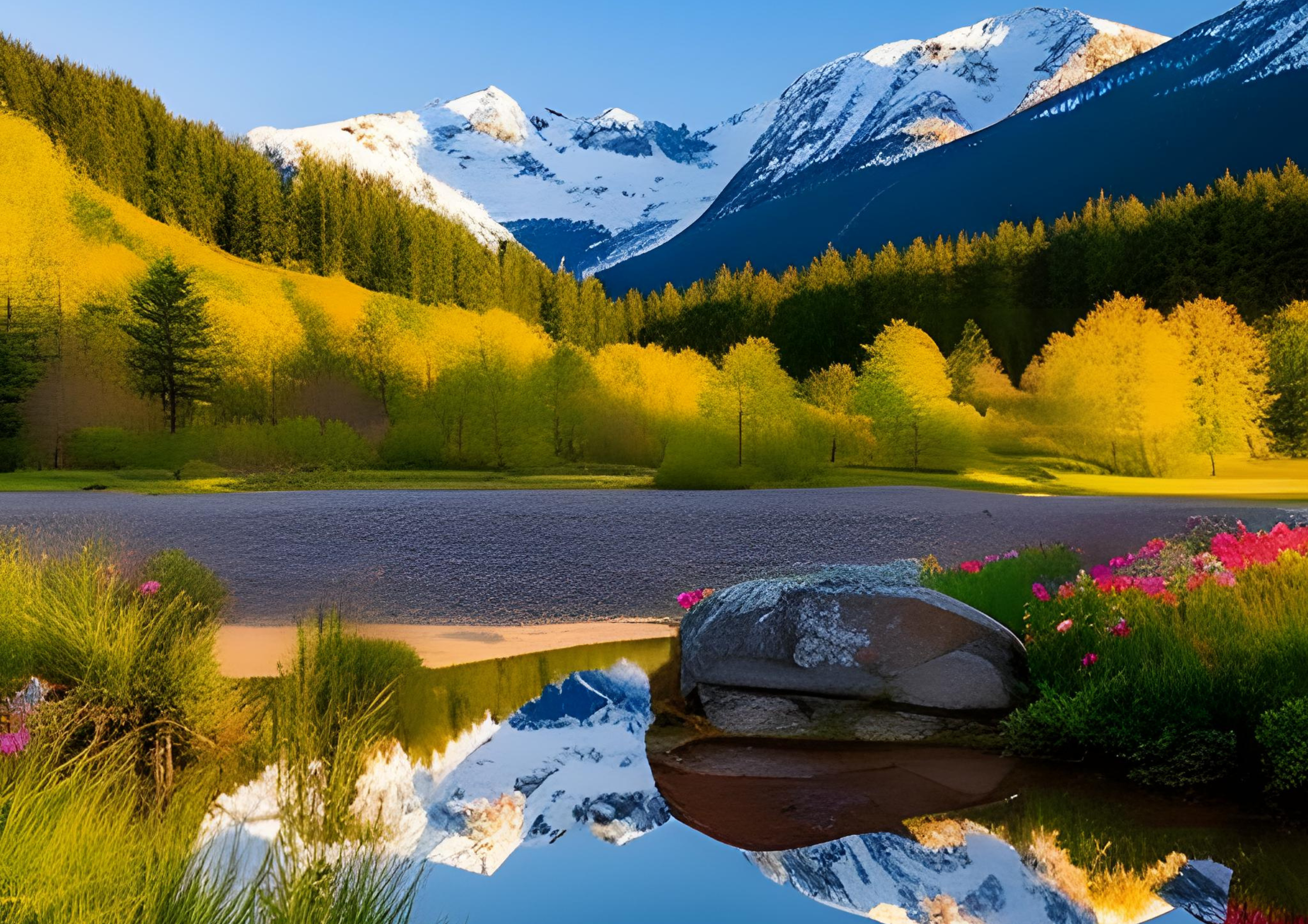 KI-generiertes Bild zum Promt "KOBV colours in a spring landscape"
